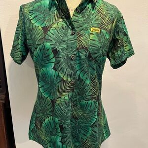 DIXXON Tropical Green Leaf Women's Button Down Shirt